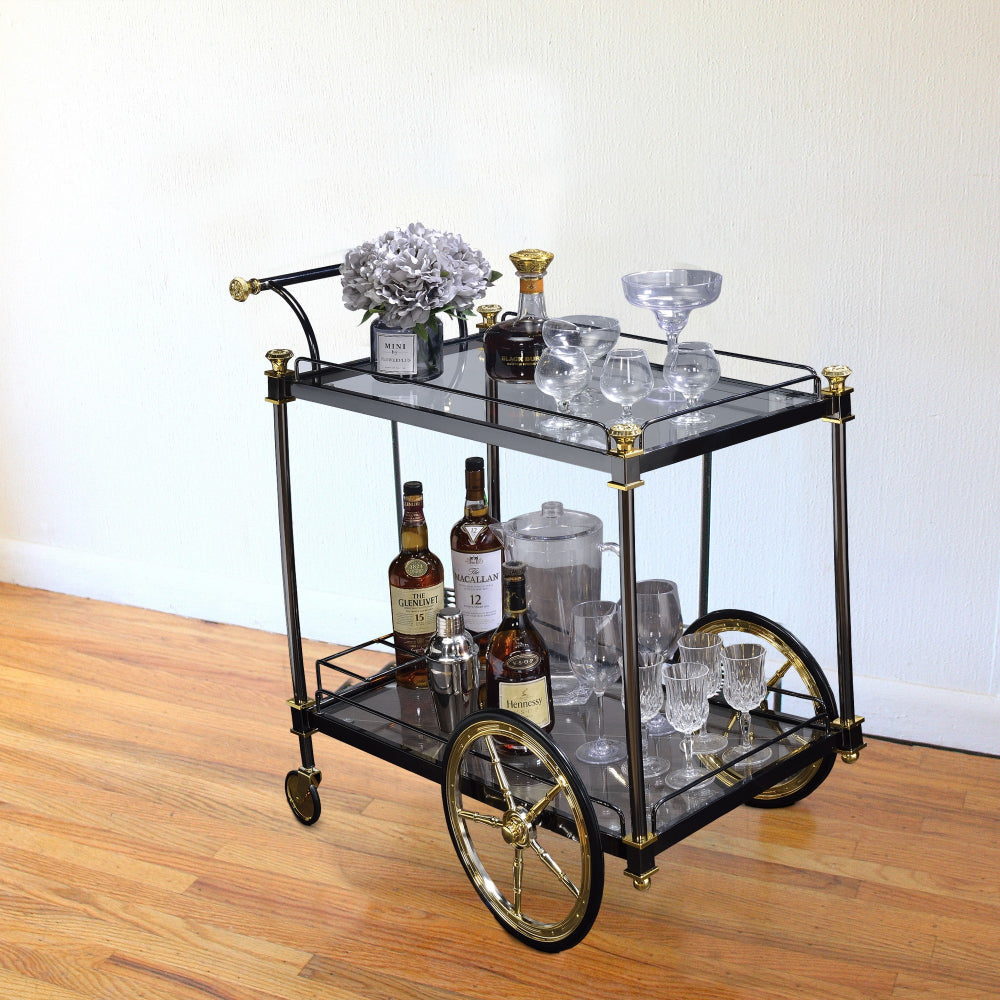 Metal Framed Serving Cart with Side Handle Black and Gold By Casagear Home AMF-98370