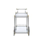 Metal Framed Serving Cart with Glass Shelves and Side Handle Silver and Gold - 98372 AMF-98372