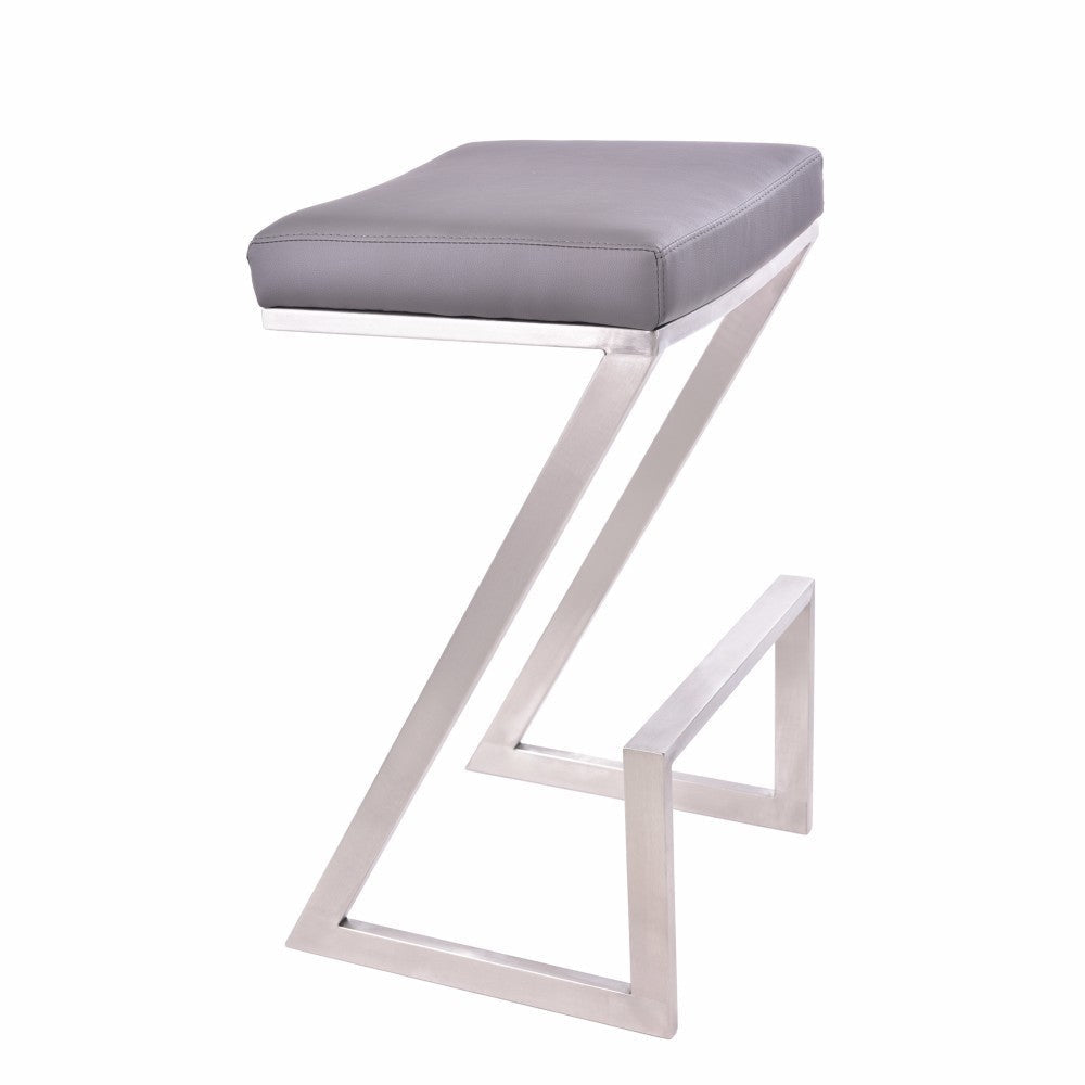 26’’ Z-Shape Backless Barstool with Padded Seat,Silver & Gray By Casagear Home BM155792