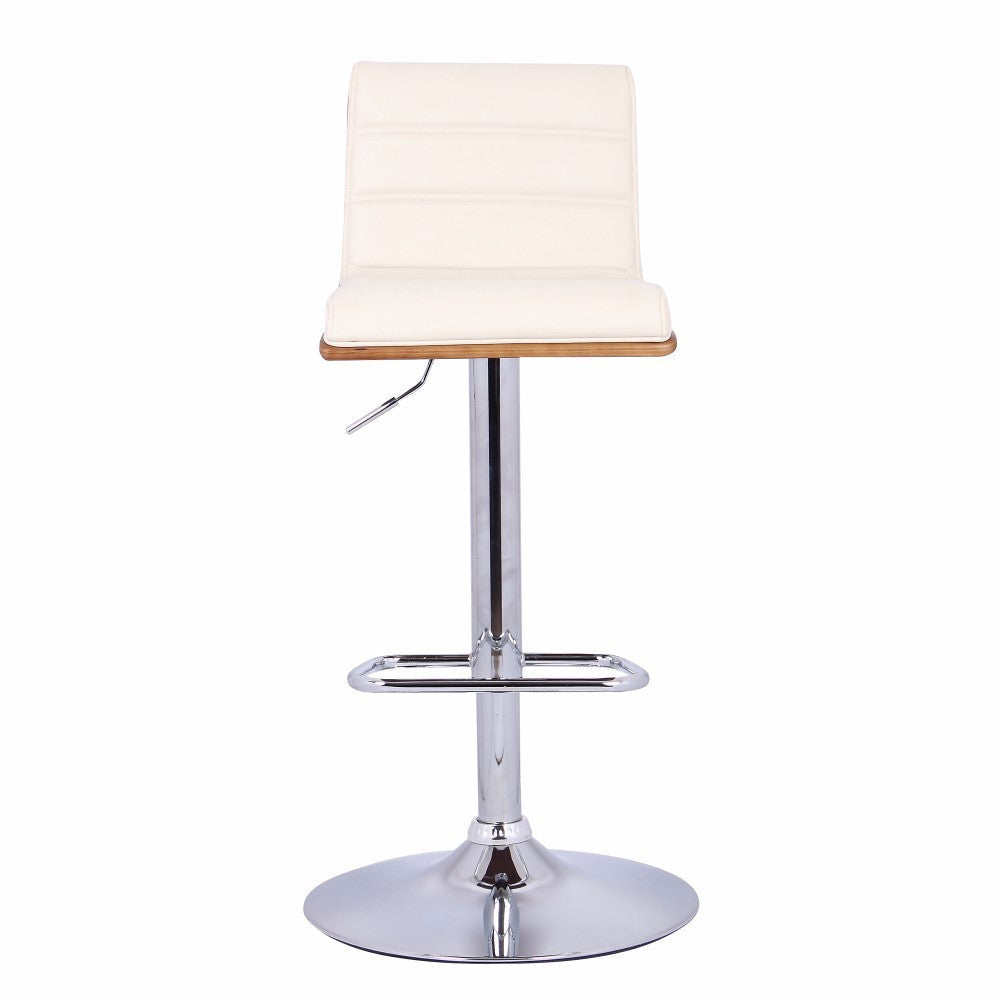 33’’ Leatherette Barstool with Stitched Details,Cream & Chrome By Casagear Home BM155714