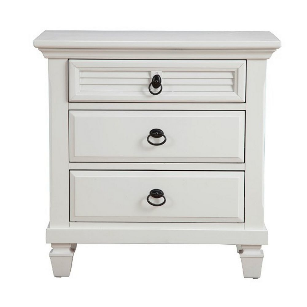 Pine Wood 3 Drawer Nightstand in White APF-1306-W-NS