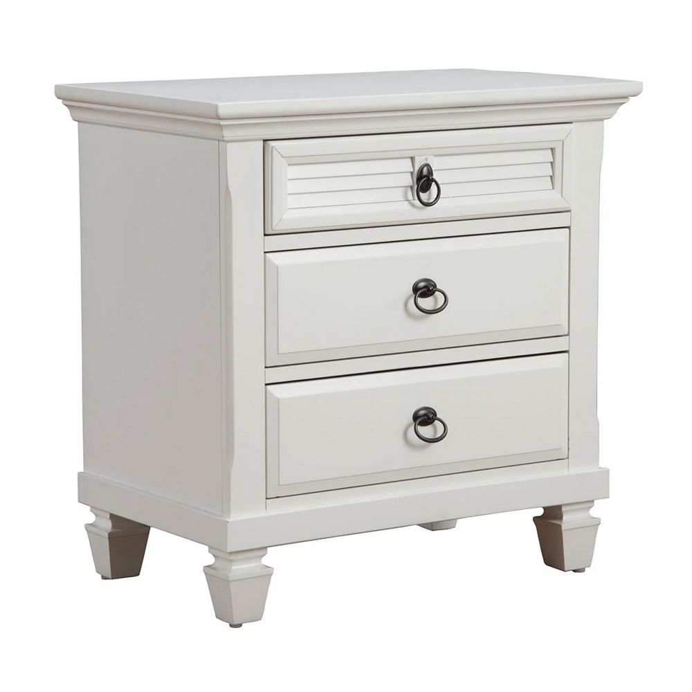 Pine Wood 3 Drawer Nightstand in White APF-1306-W-NS