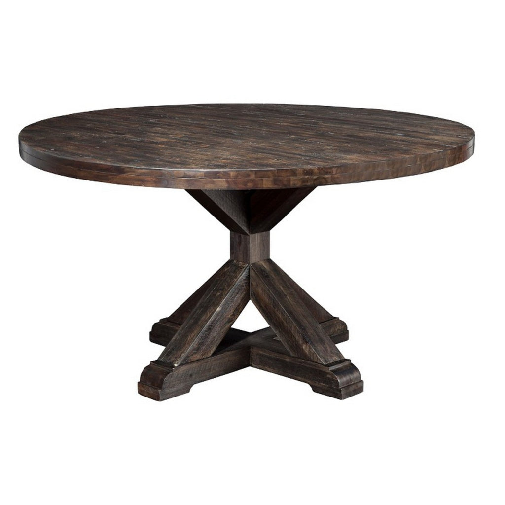 Round Dining Table In Acacia Wood Brown By Casagear Home APF-1468-25