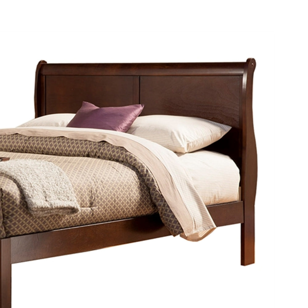 Full Size Low Footboard Sleigh Bed In Rubberwood Brown By Casagear Home APF-2200F