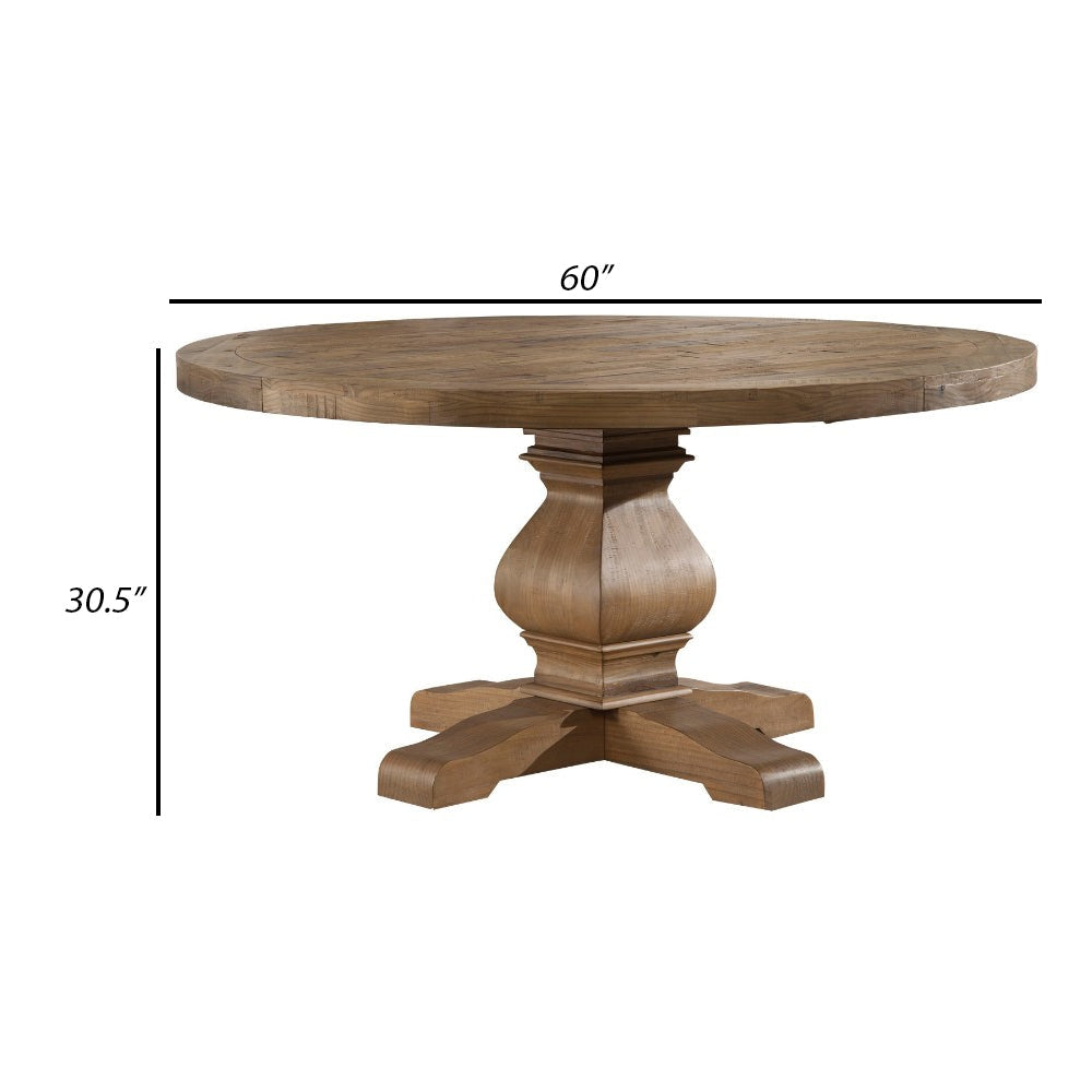 Round Solid Pine Dining Table With Aesthetic Base Brown By Casagear Home APF-2668-25