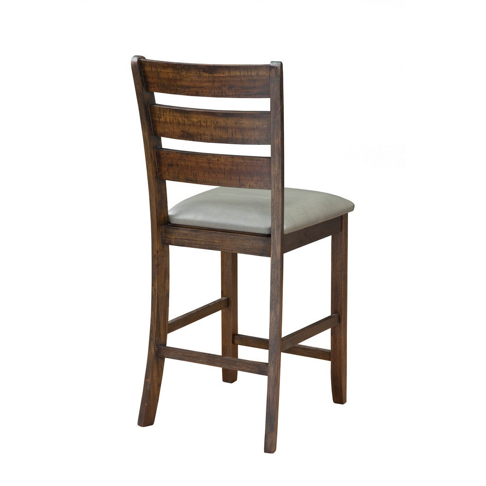 Wooden Pub Height Chairs With Slatted Back and Footrest Set of Two Brown and Gray - 2929-05 By Casagear Home APF-2929-05