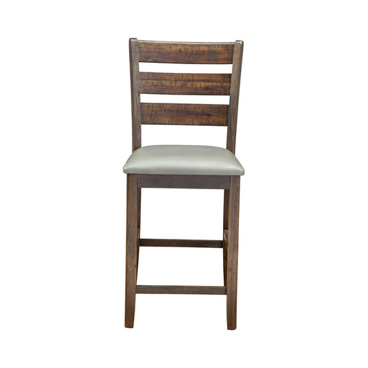 Wooden Pub Height Chairs With Slatted Back and Footrest Set of Two Brown and Gray - 2929-05 By Casagear Home APF-2929-05