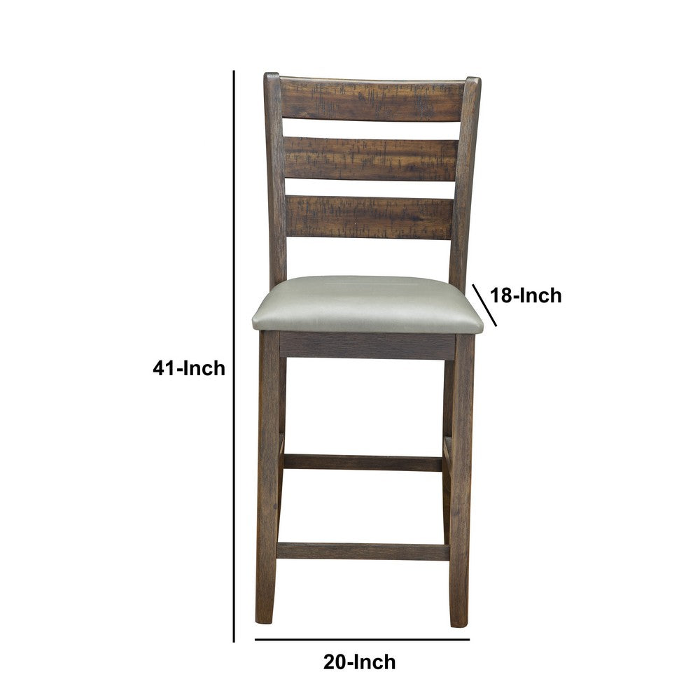 Wooden Pub Height Chairs With Slatted Back and Footrest Set of Two Brown and Gray - 2929-05 By Casagear Home APF-2929-05