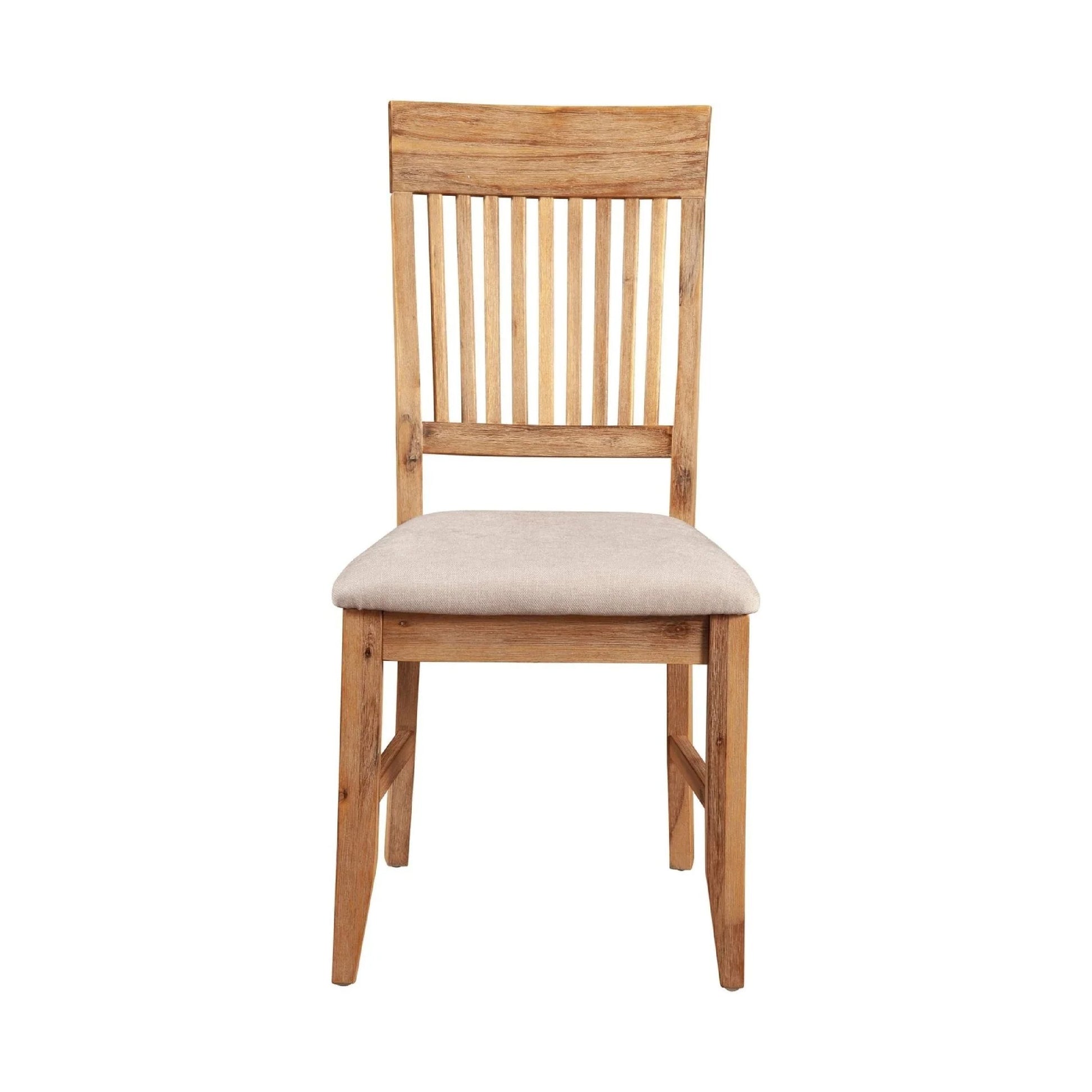 Slatted High Back Wooden Side Chair Set Of 2 Natural Brown And Beige APF-8812-02