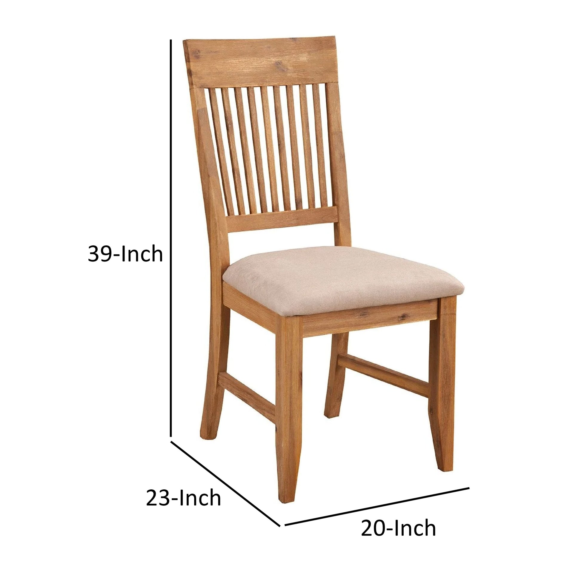 Slatted High Back Wooden Side Chair Set Of 2 Natural Brown And Beige APF-8812-02