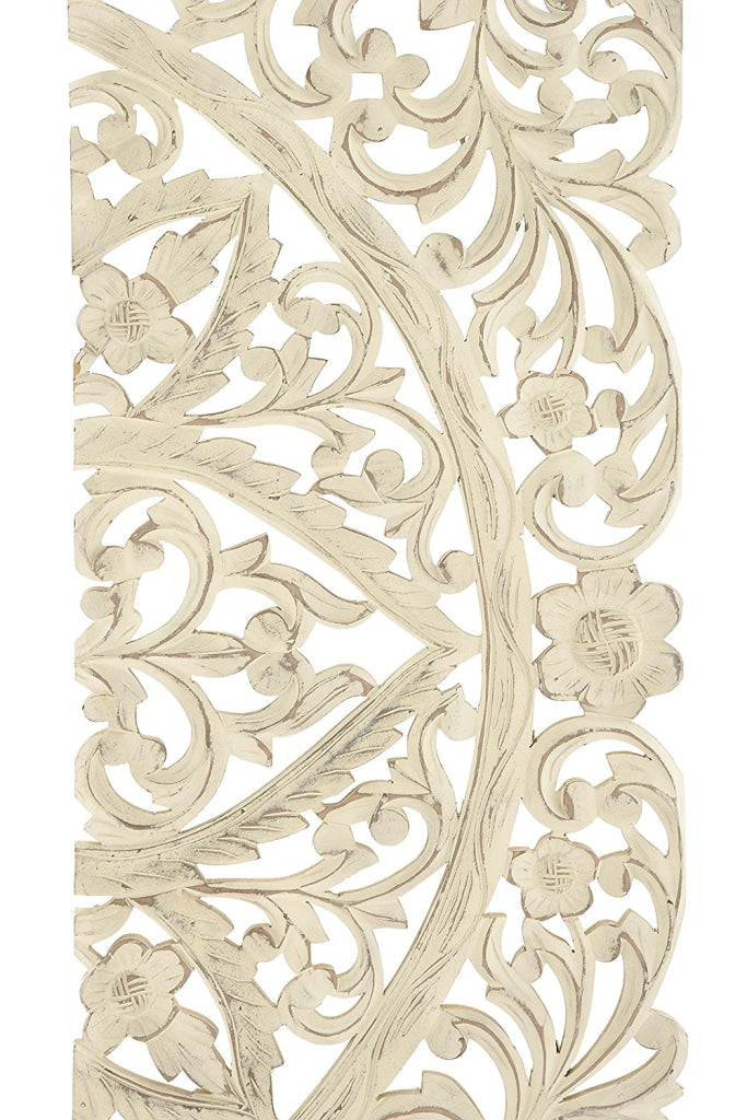 Benzara Floral Hand Carved Wooden Wall Plaque Set of three Antique White - BM00070 BM00070