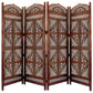 Traditional Four Panel Wooden Room Divider with Hand Carved Details Antique Brown The Urban Port 32620