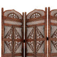 Traditional Four Panel Wooden Room Divider with Hand Carved Details Antique Brown The Urban Port 32620