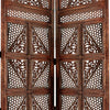 Traditional Four Panel Wooden Room Divider with Hand Carved Details Antique Brown The Urban Port 32620