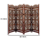 Traditional Four Panel Wooden Room Divider with Hand Carved Details Antique Brown The Urban Port 32620