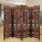 Traditional Four Panel Wooden Room Divider with Hand Carved Details, Antique Brown The Urban Port