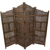 Benzara Hand Carved Foldable 4-Panel Wooden Partition Screen/RoomDivider,Brown - BM01875 BM01875