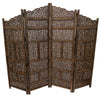 Benzara Hand Carved Foldable 4-Panel Wooden Partition Screen/RoomDivider,Brown - BM01875 BM01875