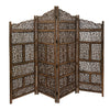 Benzara Hand Carved Foldable 4-Panel Wooden Partition Screen/RoomDivider,Brown - BM01875 BM01875