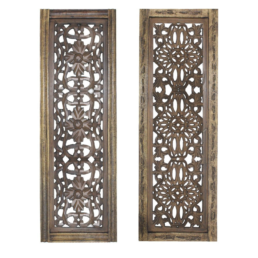 Benzara Floral Hand Carved Wooden Wall Panels Assortment of Two Brown - BM01881 BM01881