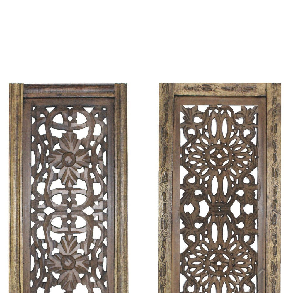 Benzara Floral Hand Carved Wooden Wall Panels Assortment of Two Brown - BM01881 BM01881