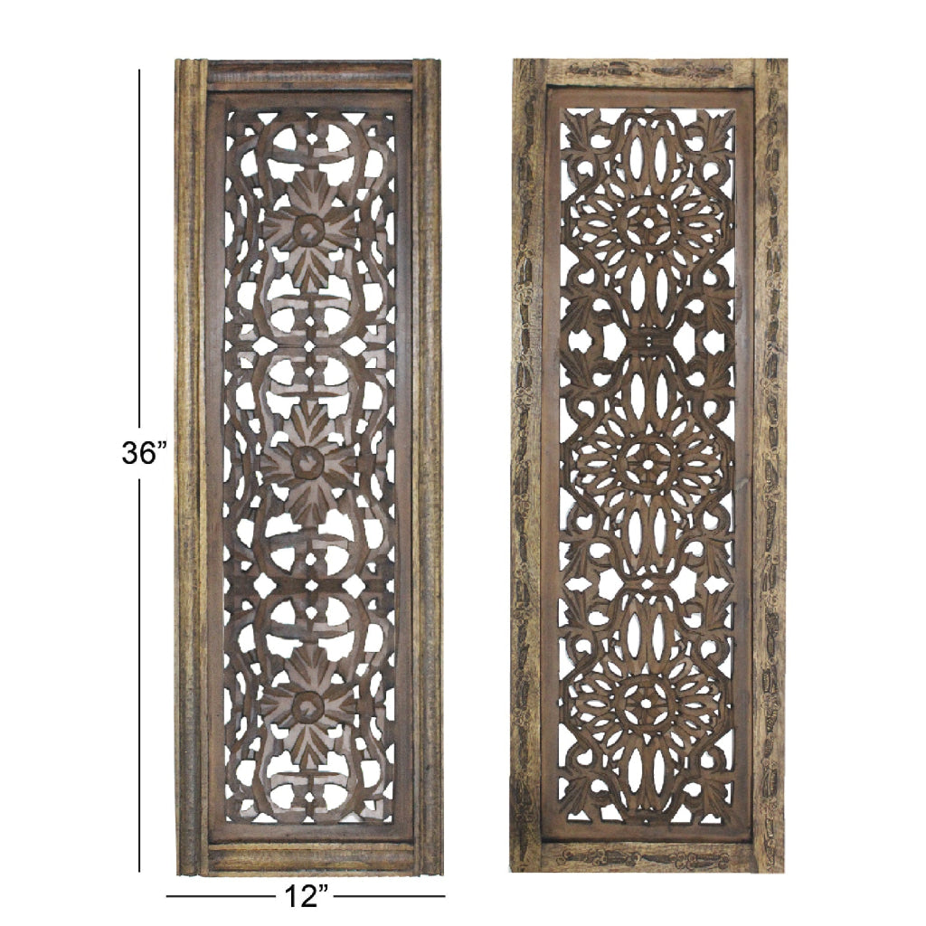 Benzara Floral Hand Carved Wooden Wall Panels Assortment of Two Brown - BM01881 BM01881