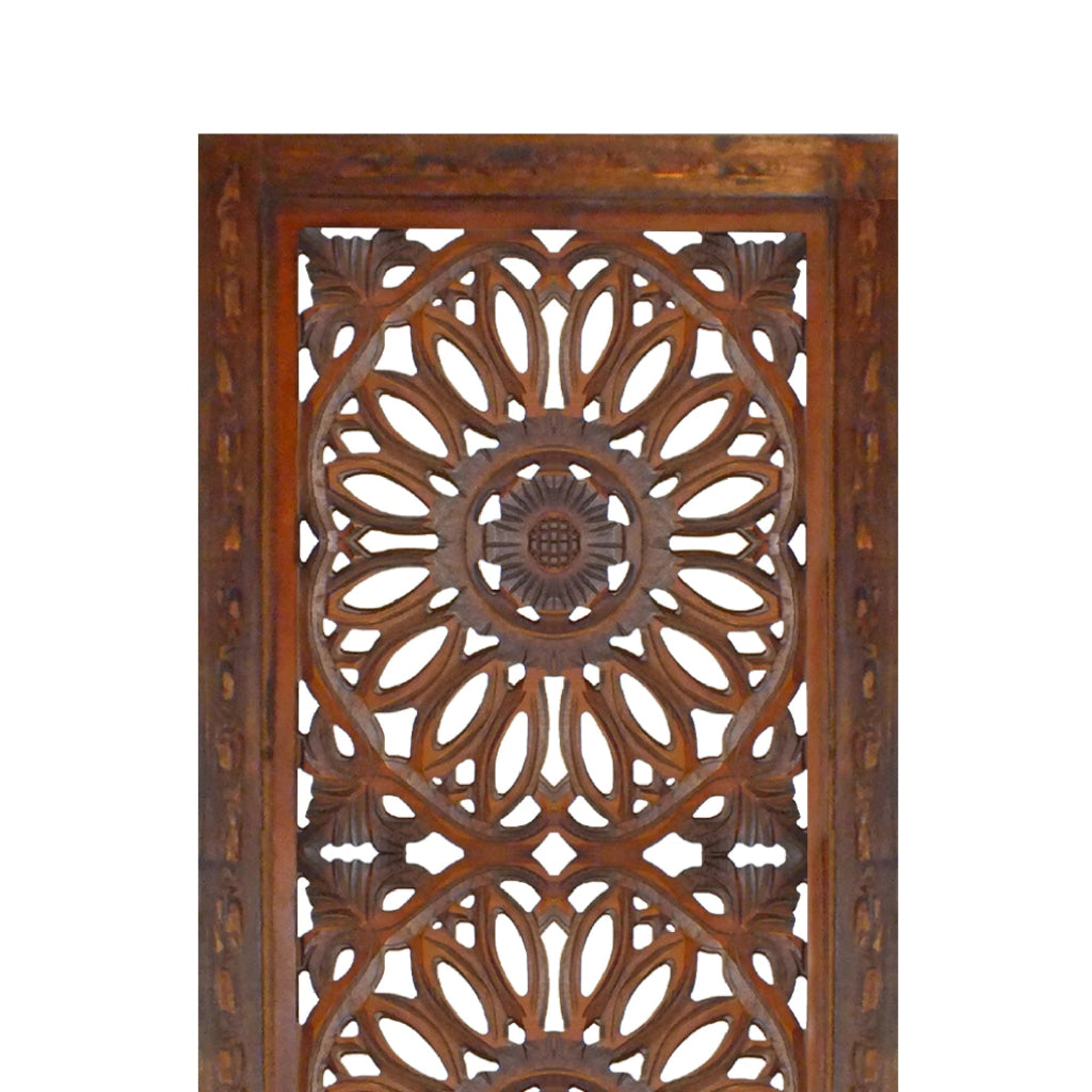 2 Piece Mango Wood Wall Panel Set with Mendallion Carving Burnt Brown - BM01883 BM01883