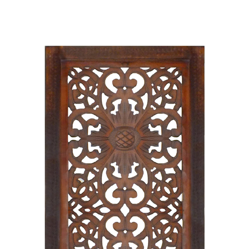 2 Piece Mango Wood Wall Panel Set with Mendallion Carving Burnt Brown - BM01883 BM01883