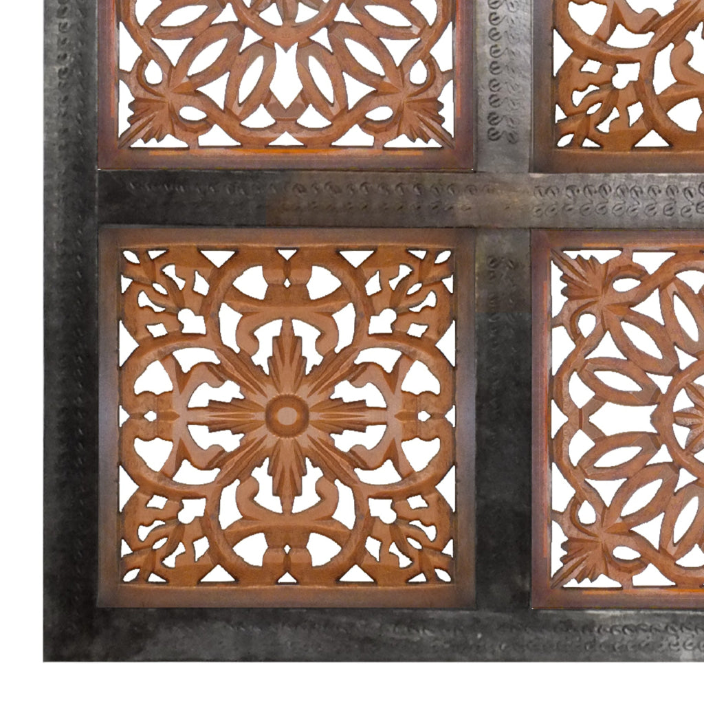 Decorative Mango Wood Wall Panel with Cutout Flower Pattern Brown - BM01889 BM01889