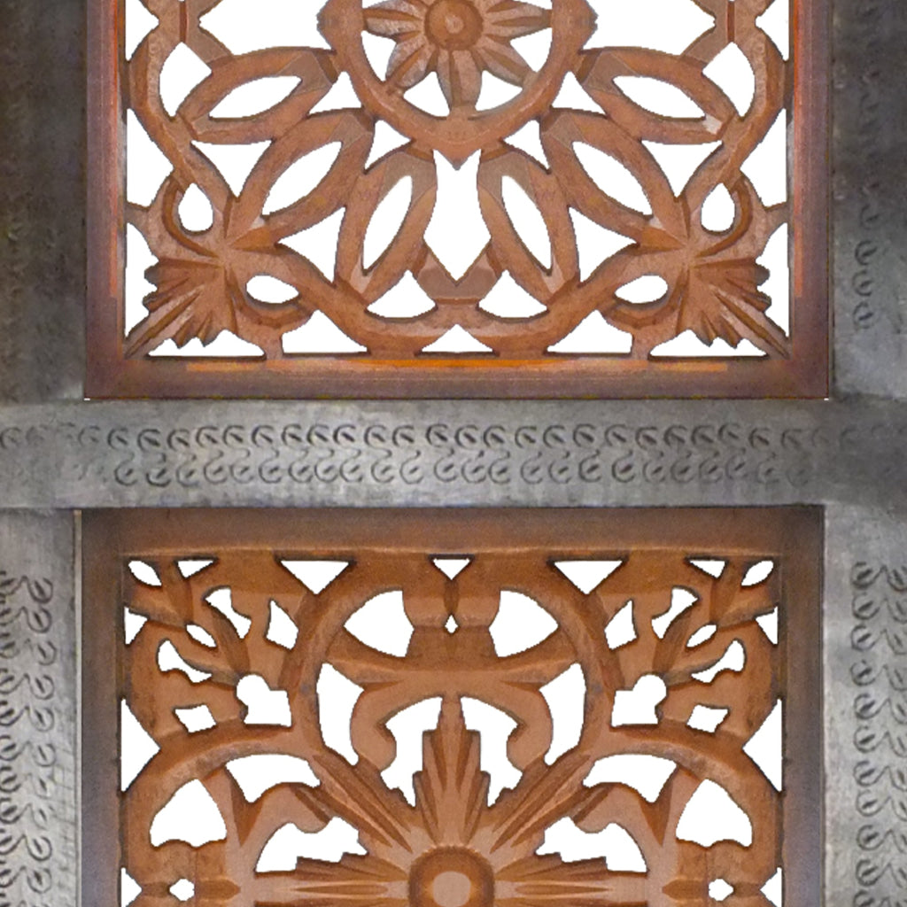 Decorative Mango Wood Wall Panel with Cutout Flower Pattern Brown - BM01889 BM01889