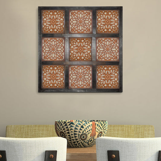 Decorative Mango Wood Wall Panel with Cutout Flower Pattern, Brown - BM01889