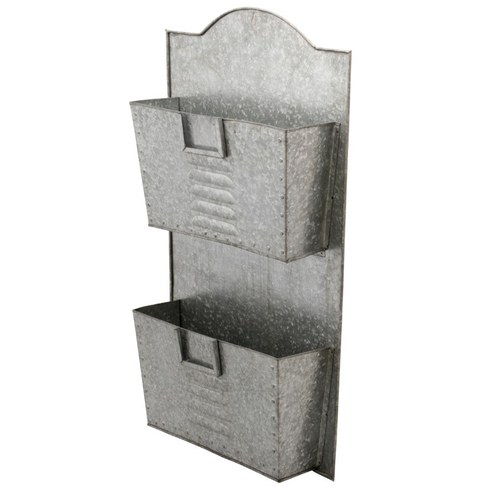 Galvanized Metal Two Tier Wall Pocket Organizer Gray - BM03179 BM03179