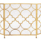 50 Inch 3 Panel Metal Fireplace Screen Quatrefoil Design Gold- BM05668 BM05668