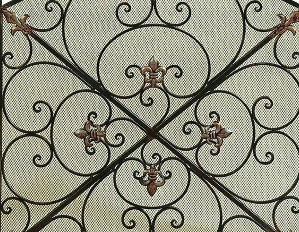 Traditional 3 Panel Metal Fire Screen With Filigree Design Bronze Black The Urban Port BM06168