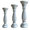 Handmade Wooden Candle Holder with Pillar Base Support Distressed White Set of 3 - BM08012 BM08012