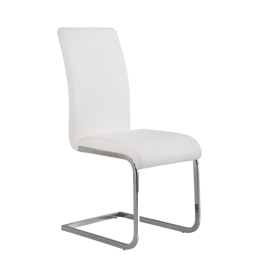 Metal Cantilever Dining Chair Set of 2 White and Silver By Casagear Home BM09803