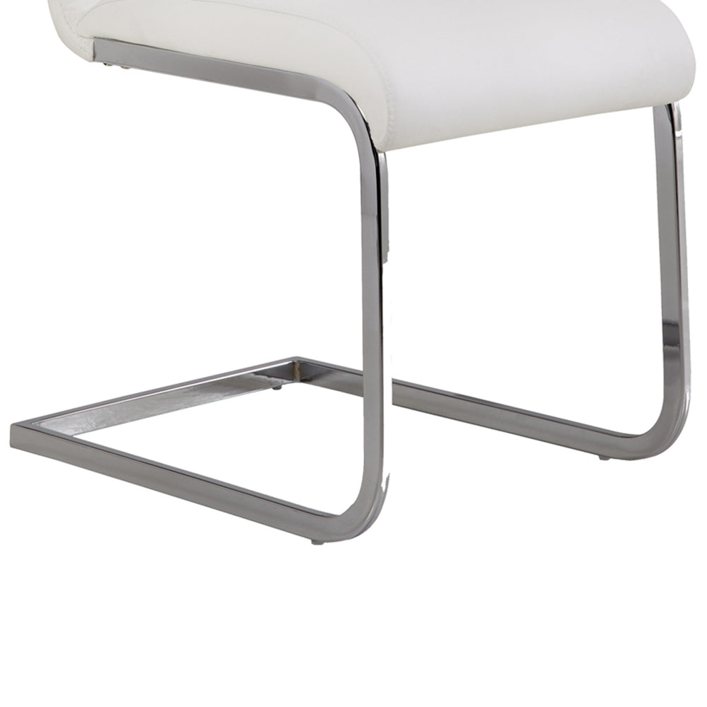 Metal Cantilever Dining Chair Set of 2 White and Silver By Casagear Home BM09803