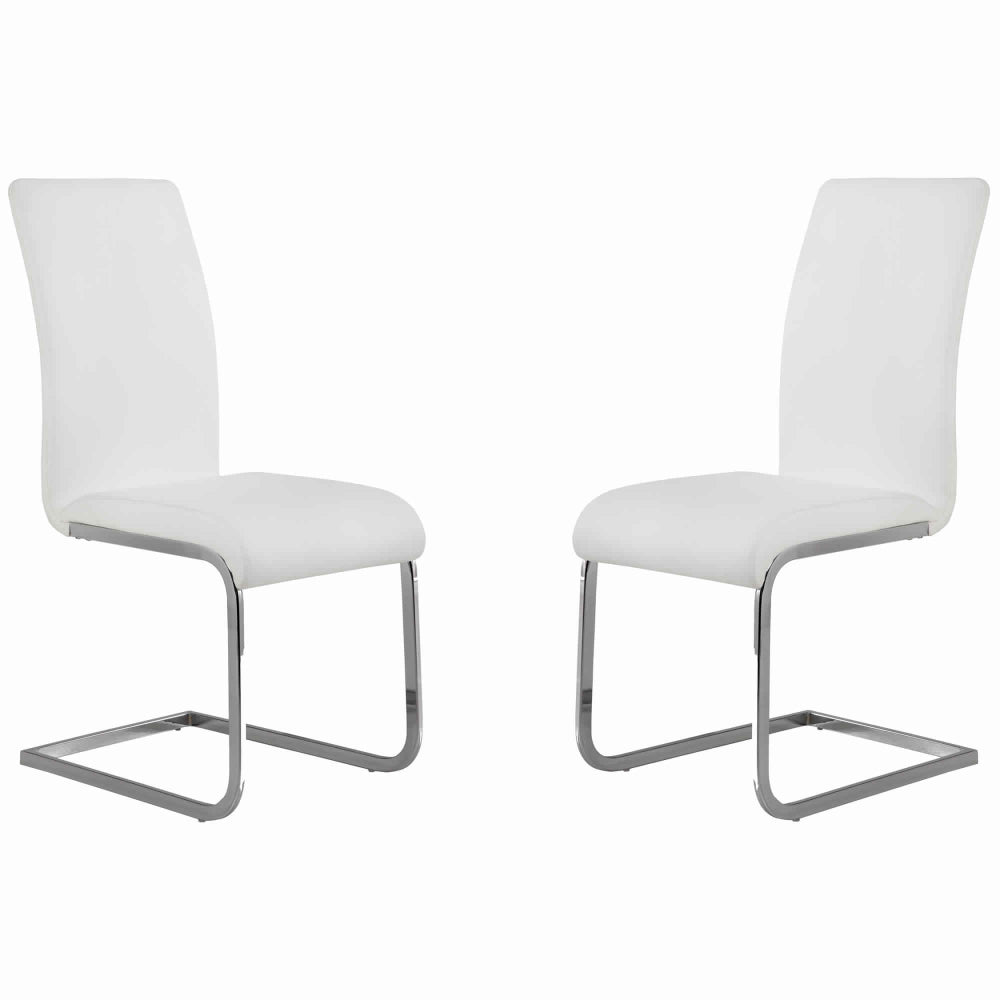 Metal Cantilever Dining Chair Set of 2 White and Silver By Casagear Home BM09803