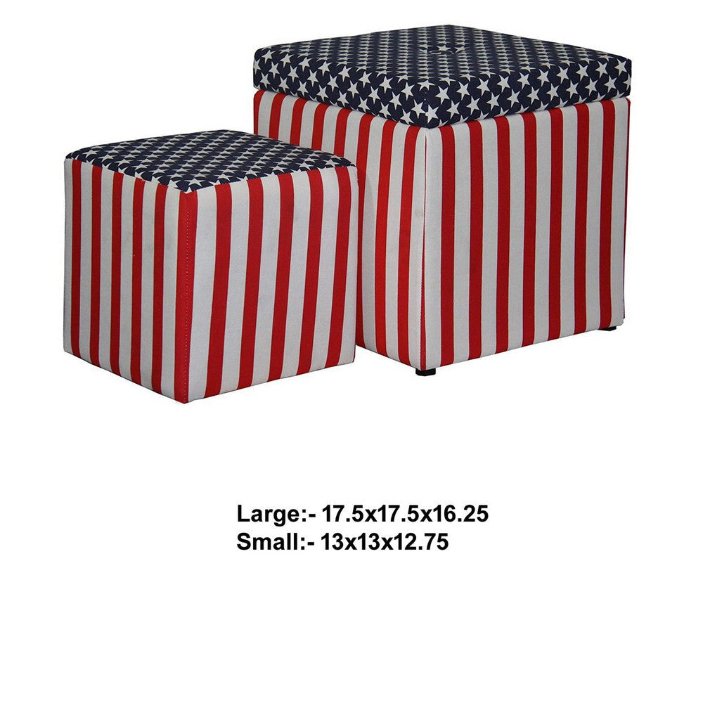 Patriotic Print Square Storage Ottoman with 1 Extra Seating Multicolor By Casagear Home BM101142