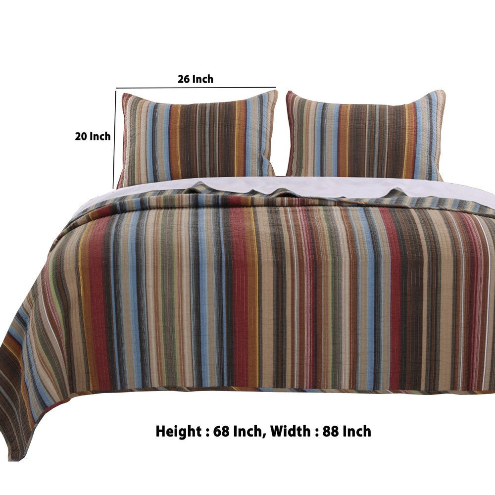 Phoenix Fabric 2 Piece Twin Size Quilt Set with Striped Prints Multicolor By Casagear Home BM101912