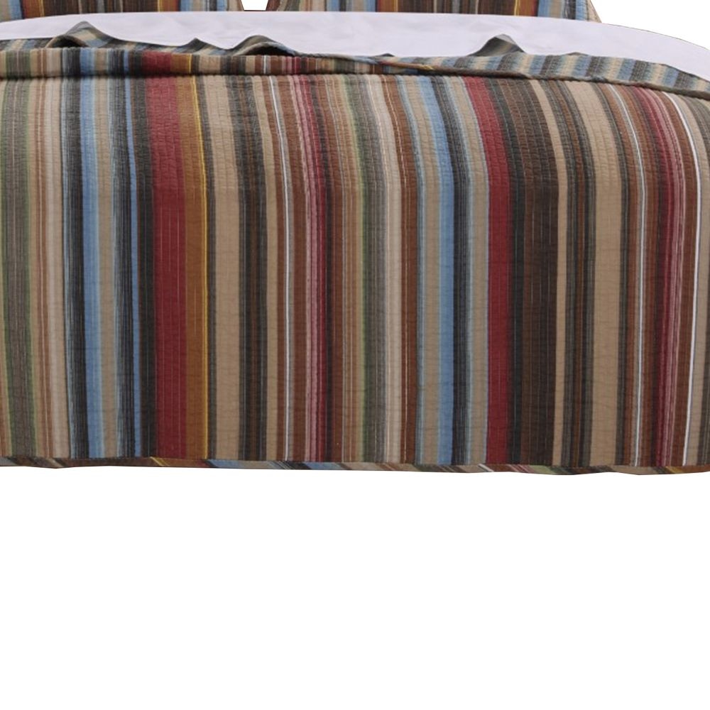 Phoenix Fabric 3 Piece King Size Quilt Set with Striped Prints Multicolor By Casagear Home BM101914