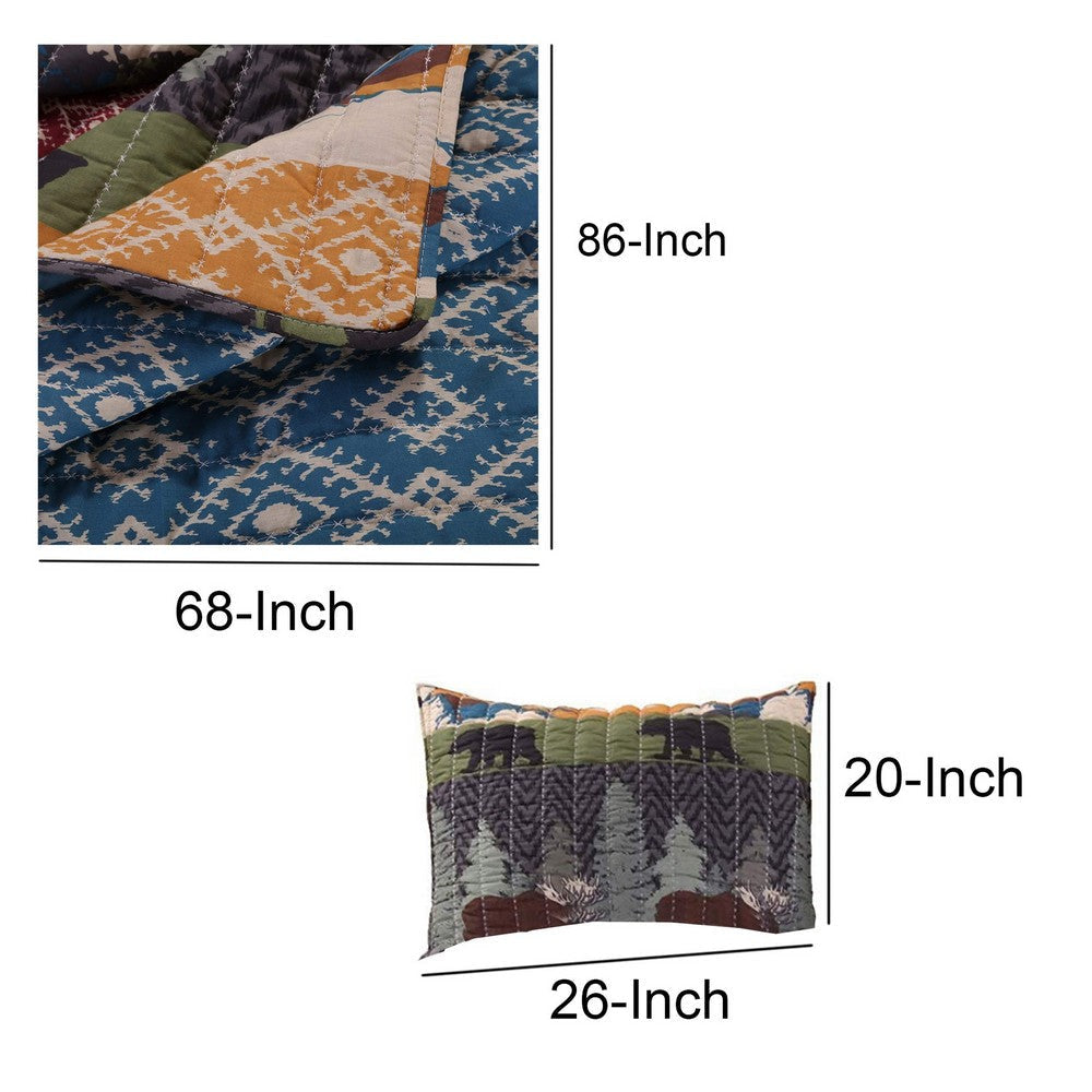 2 Piece Twin Size Quilt Set with Nature Inspired Print Multicolor By Casagear Home BM116915