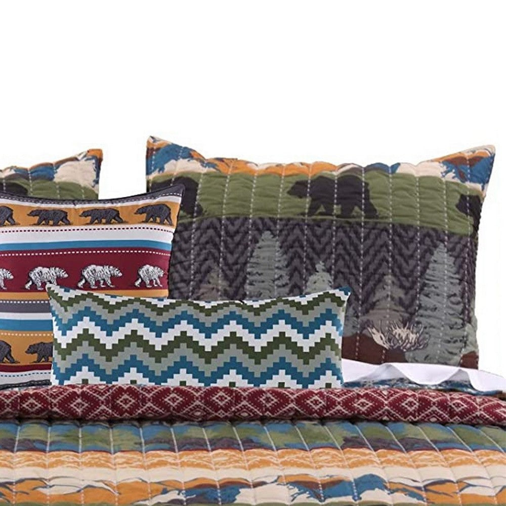 4 Piece Twin Size Quilt Set with Nature Inspired Print Multicolor By Casagear Home BM117682