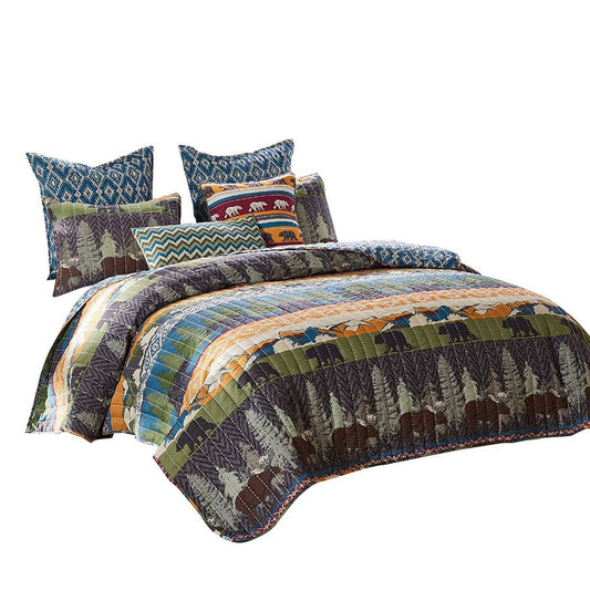 4 Piece Twin Size Quilt Set with Nature Inspired Print, Multicolor By Casagear Home