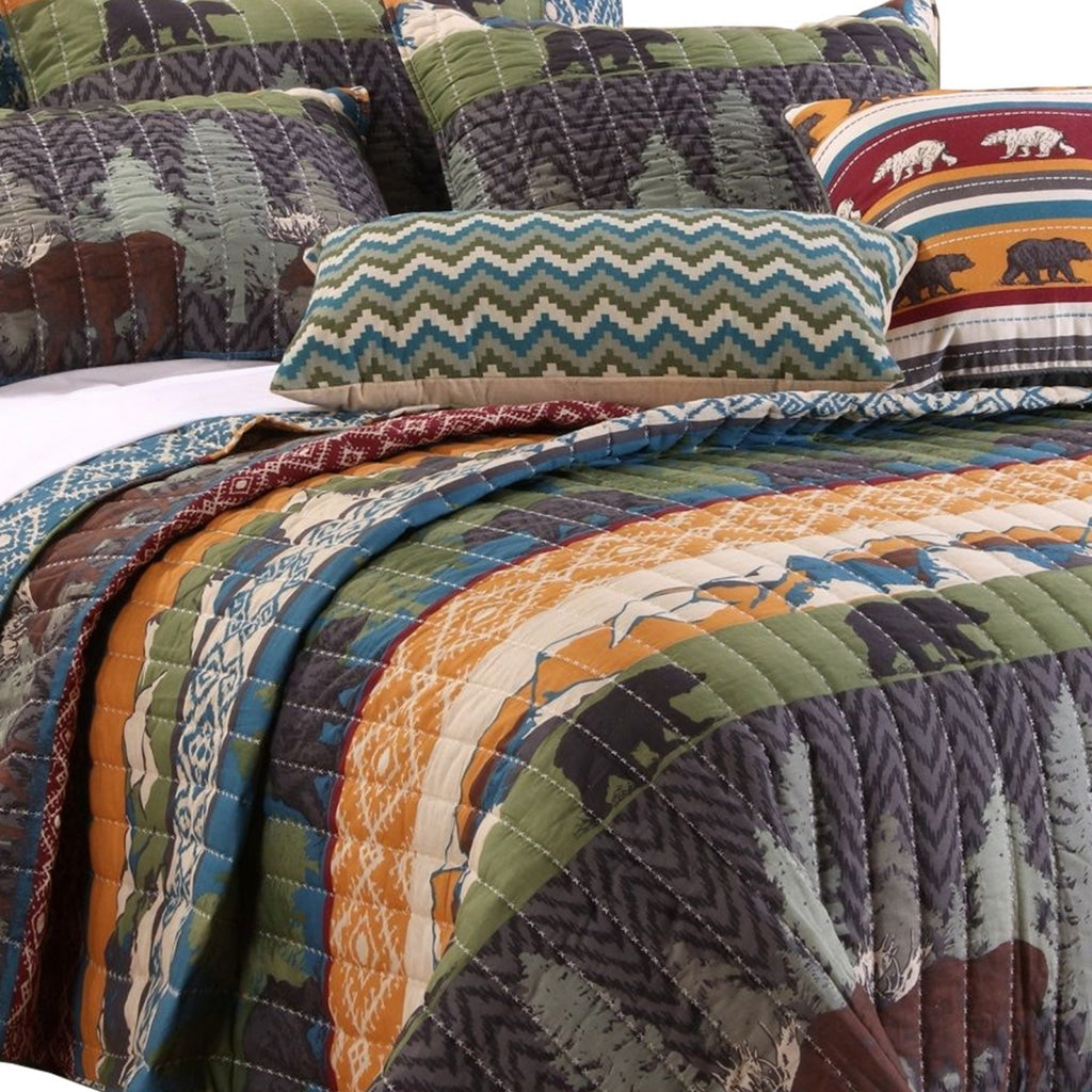 5 Piece King Size Quilt Set with Nature Inspired Print Multicolor By Casagear Home BM117684