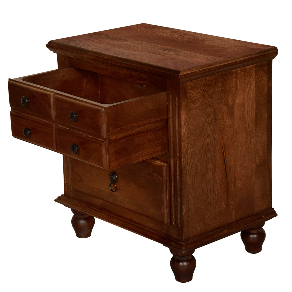 26 Inch Handcrafted Nightstand 2 Drawers Black Powder Coated Knobs Walnut Brown Mango Wood By The Urban Port BM123138