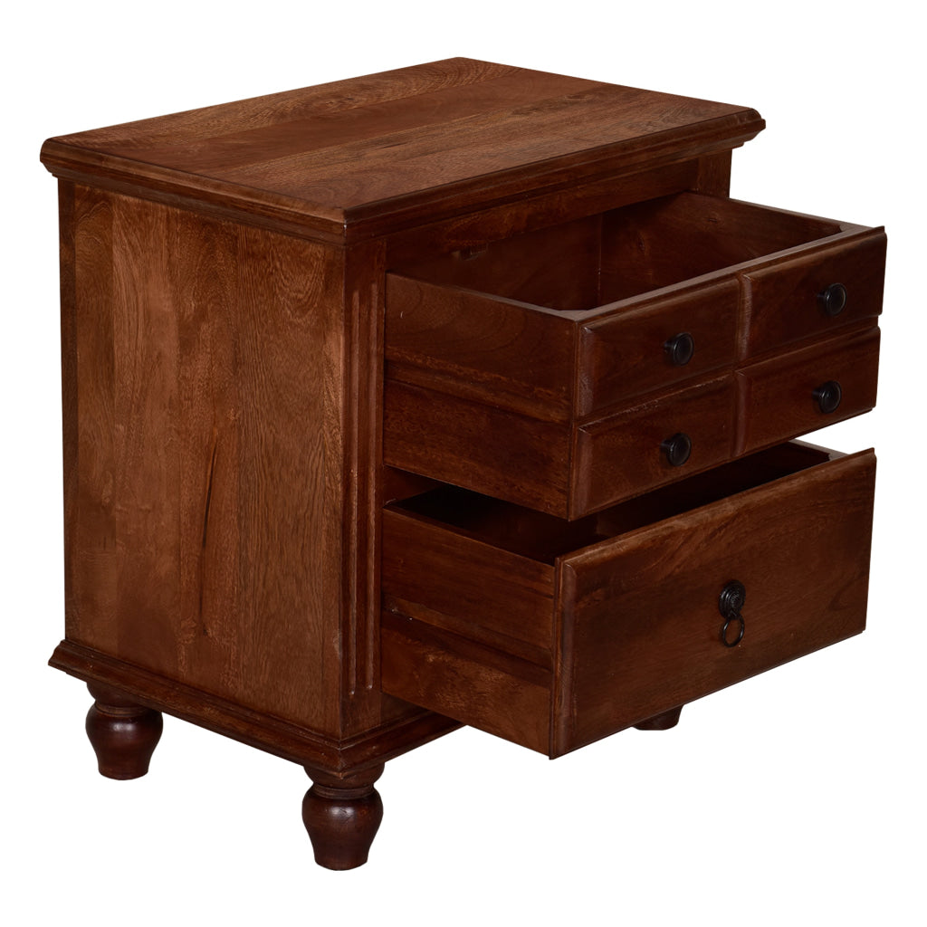 26 Inch Handcrafted Nightstand 2 Drawers Black Powder Coated Knobs Walnut Brown Mango Wood By The Urban Port BM123138