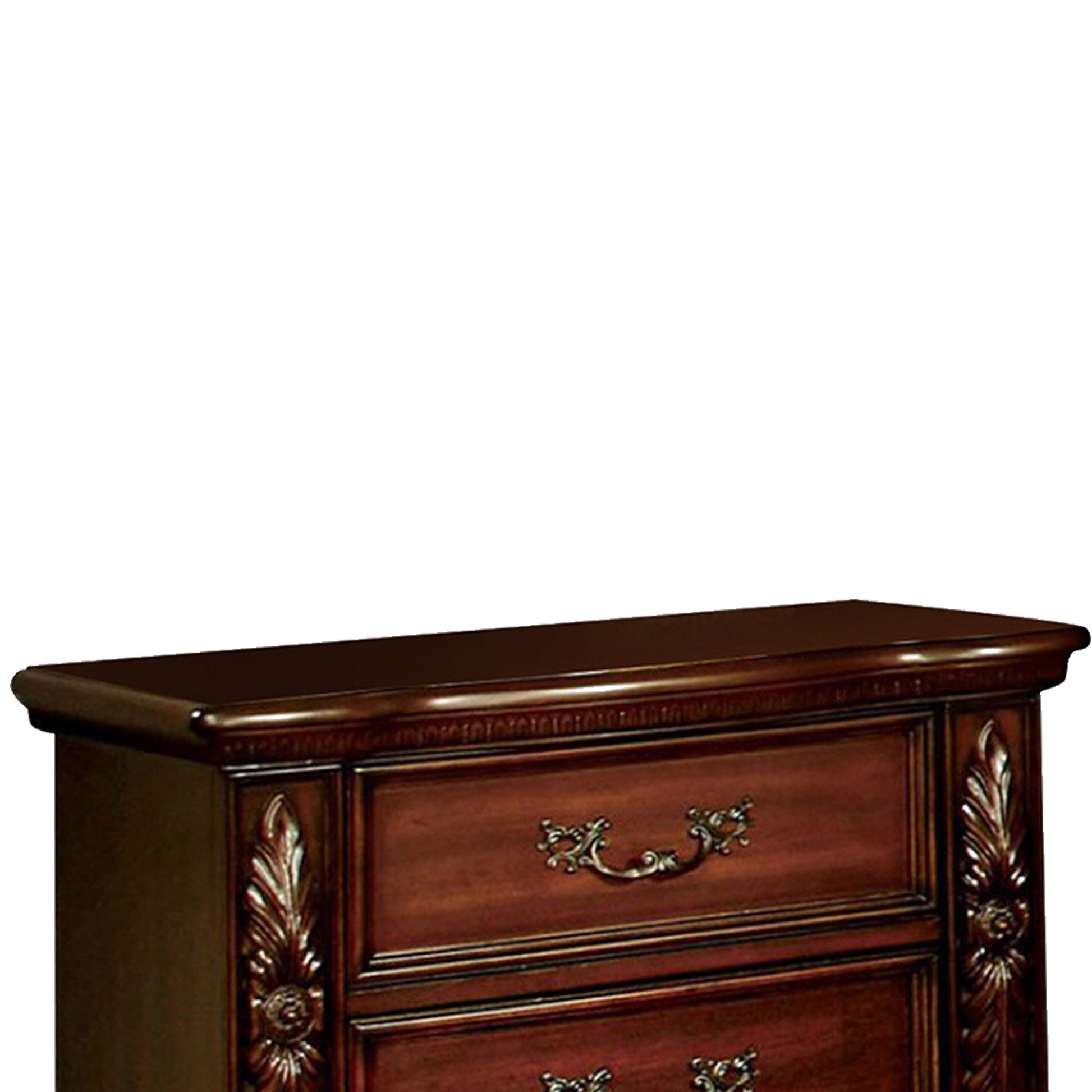 29 Inch Handcrafted Vintage Style Nightstand 3 Drawers Carved Trim Cherry Brown Wood The Urban Port BM123241