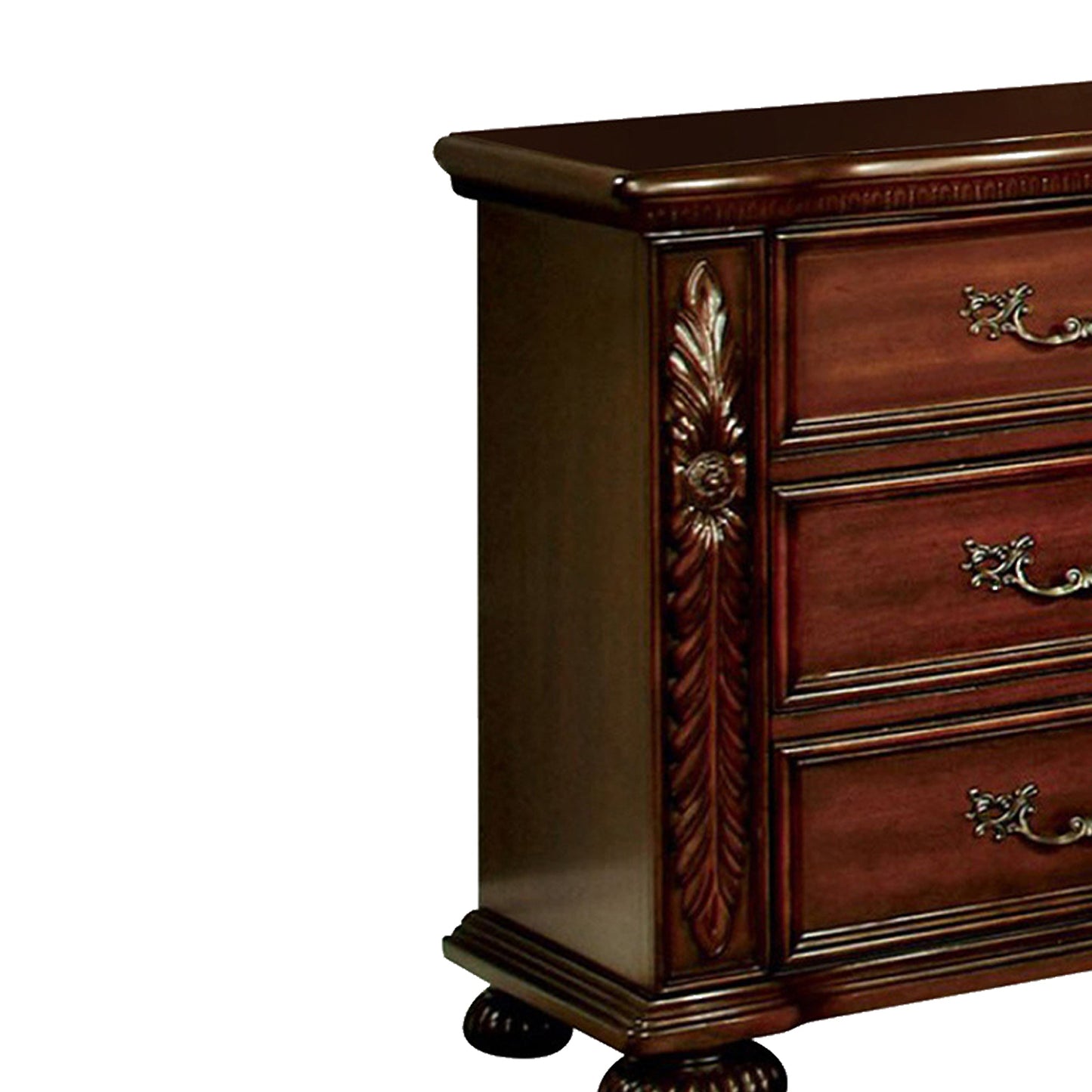 29 Inch Handcrafted Vintage Style Nightstand 3 Drawers Carved Trim Cherry Brown Wood The Urban Port BM123241