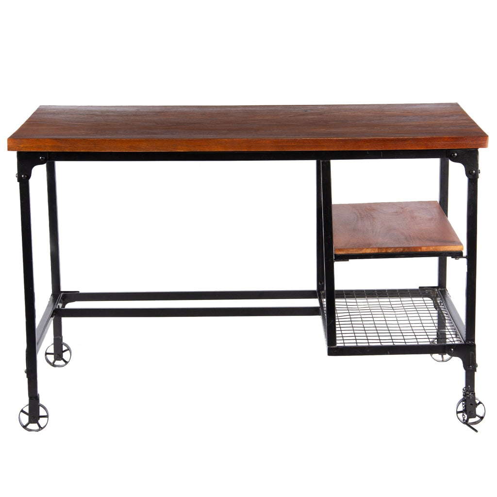 Industrial Style Wooden Desk With Two Bottom Shelves Brown And Black - BM123677 BM123677